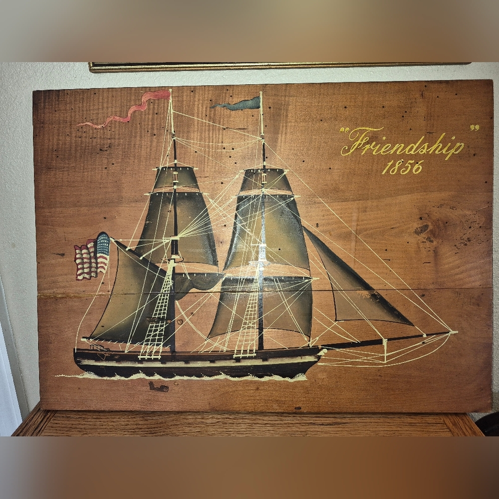 Vintage Nautical Ship Folk Art Piece on Wood, MCM, Original, Palladio